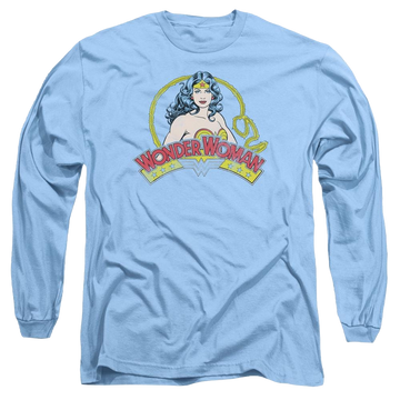 Carolina blue men's long sleeve t-shirt with Wonder Woman DC Comics Vintage Woman graphic