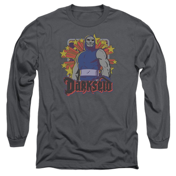 Charcoal men's long sleeve t-shirt with DC Comics Darkseid Stars graphic