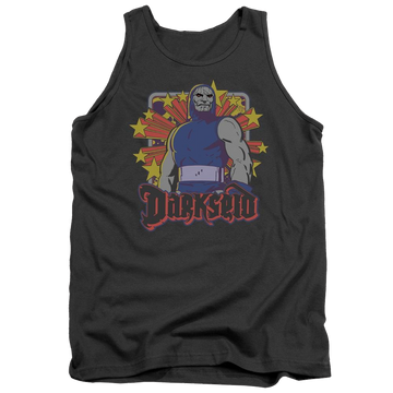 Charcoal men's tank with DC Comics Darkseid Stars graphic