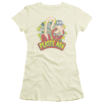 Cream juniors t-shirt with DC Comics Plastic Man Stars graphic