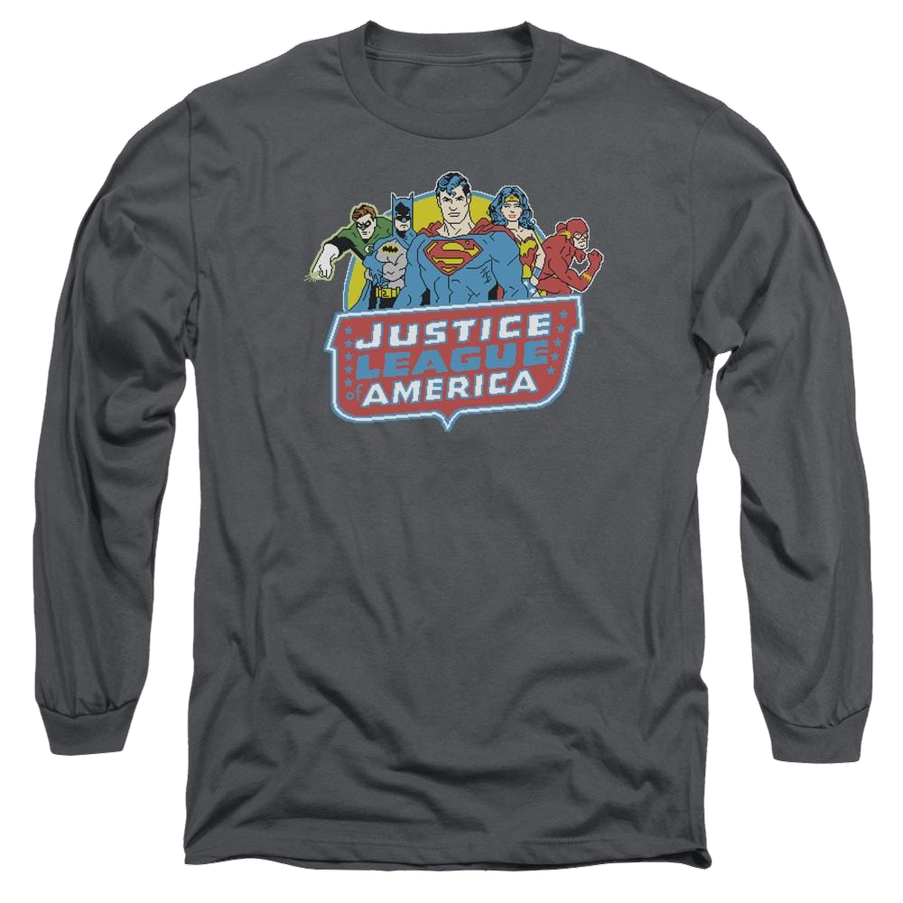 DC Comics 8 Bit League - Men's Long Sleeve T-Shirt Men's Long Sleeve T-Shirt Justice League   