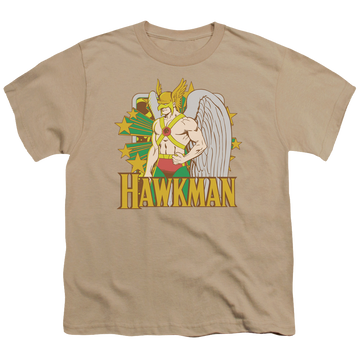 Sand youth t-shirt for ages 8 to 12 with Hawkman Stars graphic