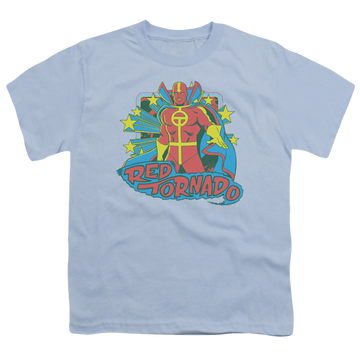 Light blue youth t-shirt for ages 8 to 12 with DC Comics More DC Characters Red Tornado Stars graphic