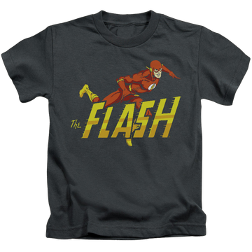 Black kid's t-shirt for ages 4 to 7 with The Flash 8 Bit Flash graphic