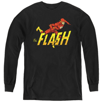 Black youth long sleeve t-shirt with The Flash 8 Bit Flash graphic