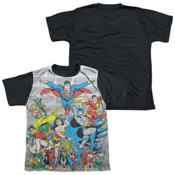 Justice League Assemble youth black back t-shirt for ages 8 to 12