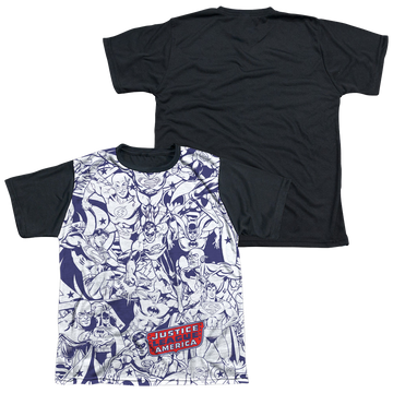 Justice League Jusice All Around youth black back t-shirt for ages 8 to 12