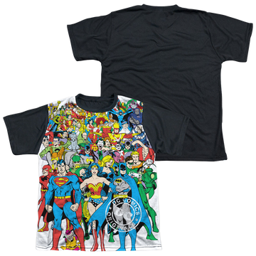 Justice League Original Universe youth black back t-shirt for ages 8 to 12