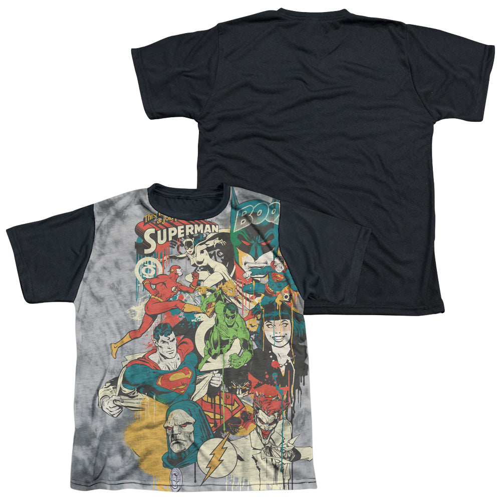 Justice League Friends Or Foes - Youth Black Back T-Shirt Youth Black Back T-Shirt (Ages 8-12) Justice League   