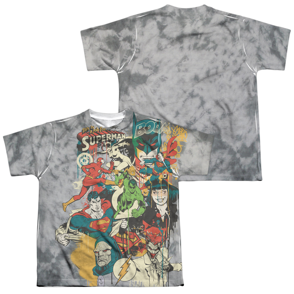Justice League Friends Or Foes - Youth All-Over Print T-Shirt Youth All-Over Print T-Shirt (Ages 8-12) Justice League   