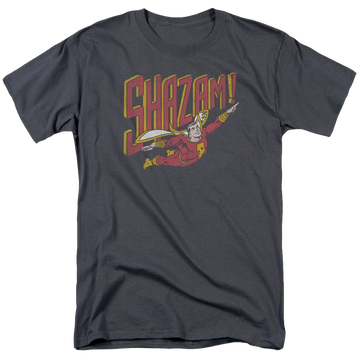 Charcoal men's regular fit t-shirt with Shazam DC Comics Retro Marvel graphic