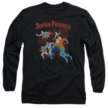 Black men's long sleeve t-shirt with DC Comics Super Running graphic