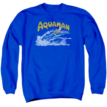 Royal men's crewneck sweatshirt with Aquaman Aqua Swim graphic