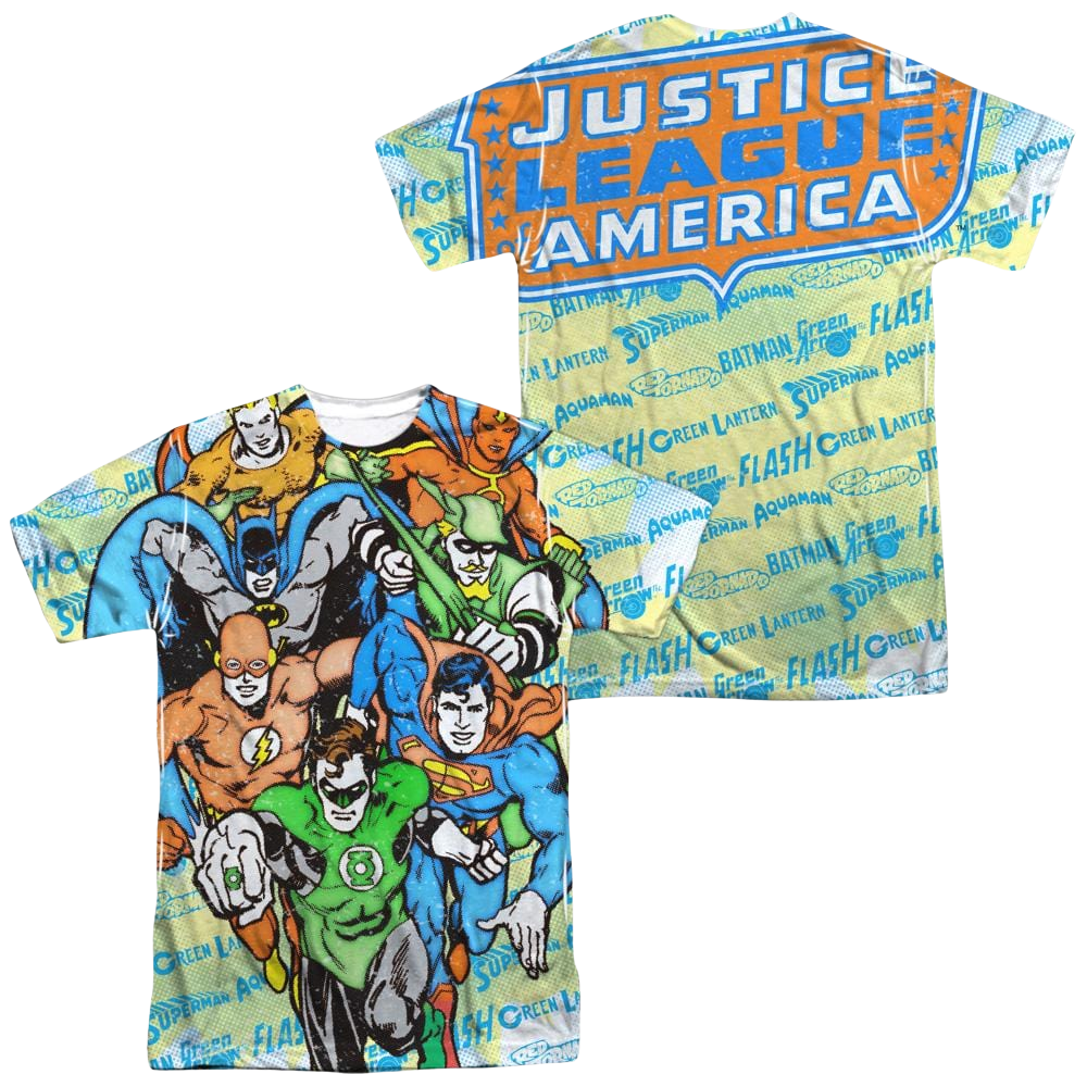DC Comics Follow The Leader Men's All Over Print T-Shirt Men's All-Over Print T-Shirt Justice League   