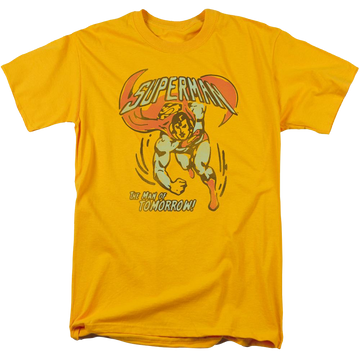 Gold men's regular fit t-shirt with Superman DC Comics Tomorrow Man graphic
