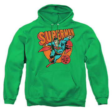 Kelly green pullover hoodie with Superman Job For Me graphic