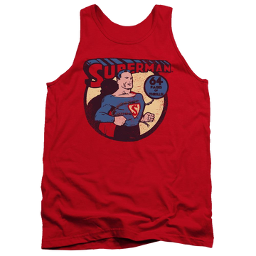 Red men's tank with DC Comics Superman 64 graphic