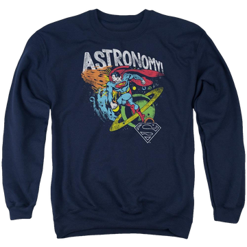 Navy men's crewneck sweatshirt with Superman DC Comics Astronomy graphic