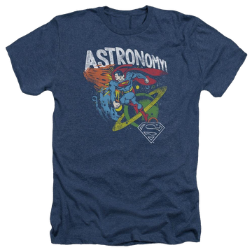 Navy men's heather t-shirt with Superman DC Comics Astronomy graphic