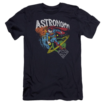 Navy men's premium slim fit t-shirt with Superman Dc Astronomy Premium graphic