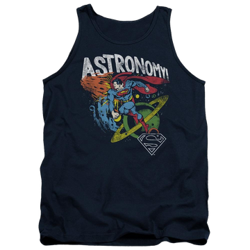 Navy men's tank with Superman DC Comics Astronomy graphic