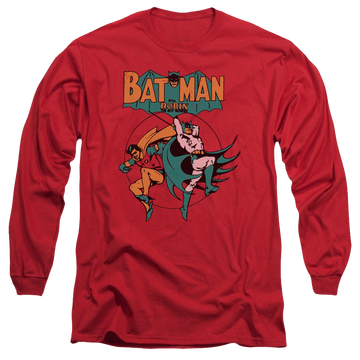 Red men's long sleeve t-shirt with Batman DC Comics Starling Shock graphic