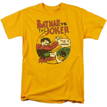 Gold men's regular fit t-shirt with Batman DC Comics Grudge Match graphic