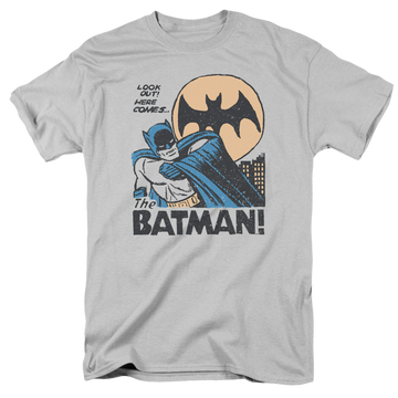 Silver men's regular fit t-shirt with Dc Batman Look Out graphic