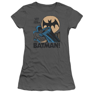 Charcoal juniors t-shirt with Batman DC Comics Look Out graphic