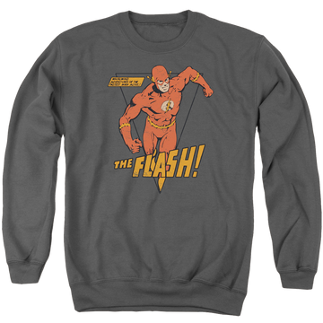 Charcoal men's crewneck sweatshirt with The Flash Whirlwind graphic