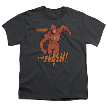 Charcoal youth t-shirt for ages 8 to 12 with The Flash Whirlwind graphic