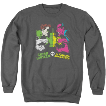 Charcoal men's crewneck sweatshirt with DC Comics Gl Vs Sinestro graphic