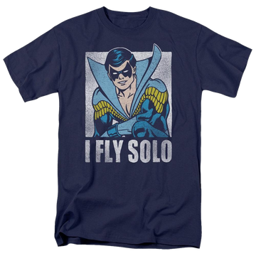 Navy men's regular fit t-shirt with Nightwing DC Comics Fly Solo graphic