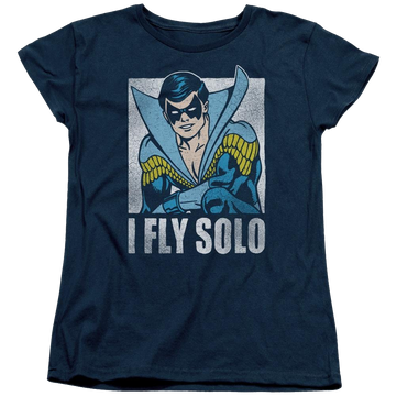 Navy women's t-shirt with Nightwing DC Comics Fly Solo graphic