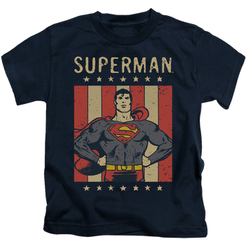 Navy kid's t-shirt for ages 4 to 7 with Superman Retro Liberty graphic