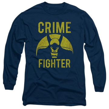 Navy men's long sleeve t-shirt with Batman DC Comics Fight Crime graphic