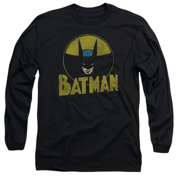 Black men's long sleeve t-shirt with Batman DC Comics Circle Bat graphic