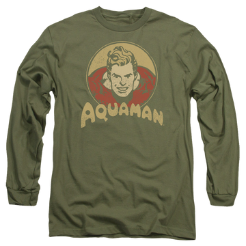 Military green men's long sleeve t-shirt with Aquaman Aqua Circle graphic