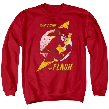Red men's crewneck sweatshirt with Flash Bolt graphic