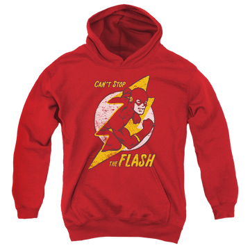 Red youth hoodie for ages 8 to 12 with Flash Bolt graphic