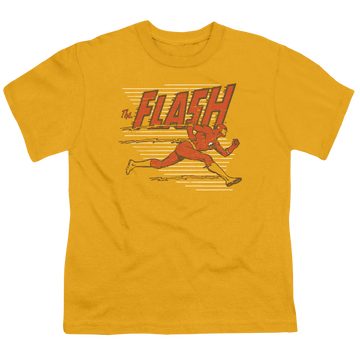 Gold youth t-shirt for ages 8 to 12 with The Flash Speed Lines graphic