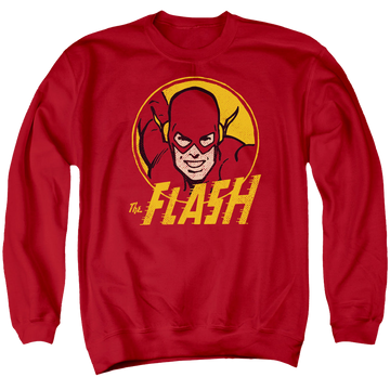 Red men's crewneck sweatshirt with Flash Circle graphic