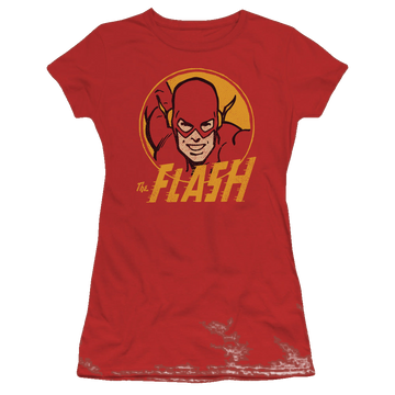Red juniors t-shirt with Flash Circle graphic