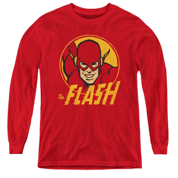 Red youth long sleeve t-shirt with Flash Circle graphic