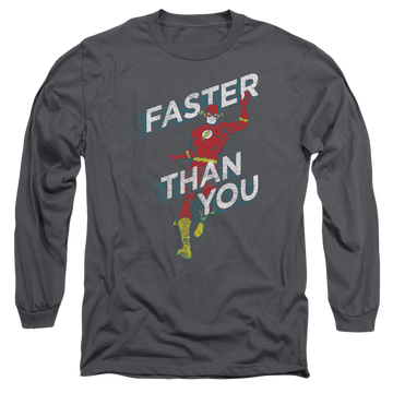 Charcoal men's long sleeve t-shirt with The Flash Faster Than You graphic