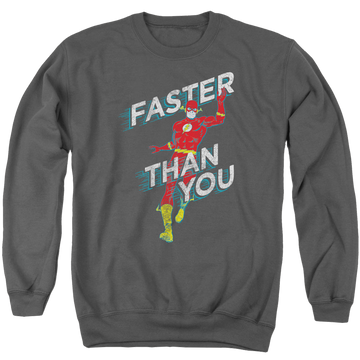 Charcoal men's crewneck sweatshirt with The Flash Faster Than You graphic