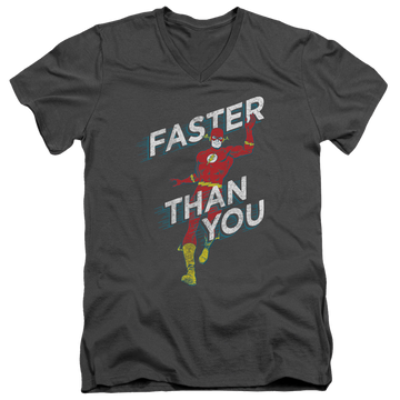Charcoal men's v-neck t-shirt with The Flash Faster Than You graphic
