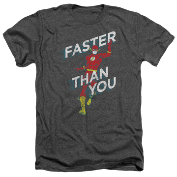 Charcoal men's heather t-shirt with The Flash Faster Than You graphic