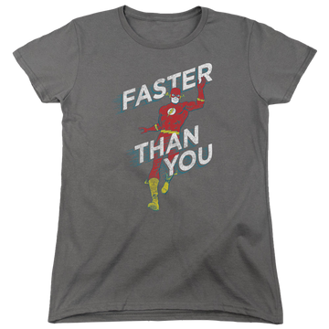 Charcoal women's t-shirt with The Flash Faster Than You graphic