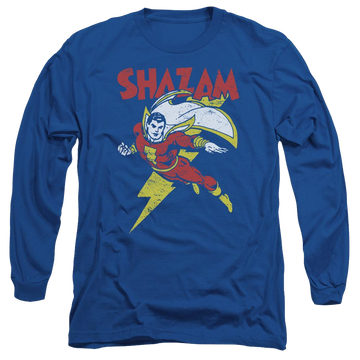 Royal men's long sleeve t-shirt with Shazam DC Comics Lets Fly graphic